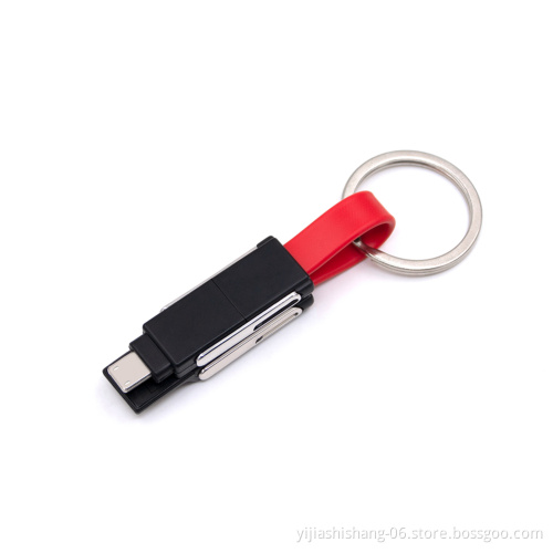 Yijiashishang 4 in 1 Multi Color Promotional Magnetic Keychain USB Charger Cable with Logo for iOS ,Android and Type C